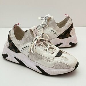 Guess Geniver Contrasting Lace Slip On Womens Sneakers White Brown US Size 9